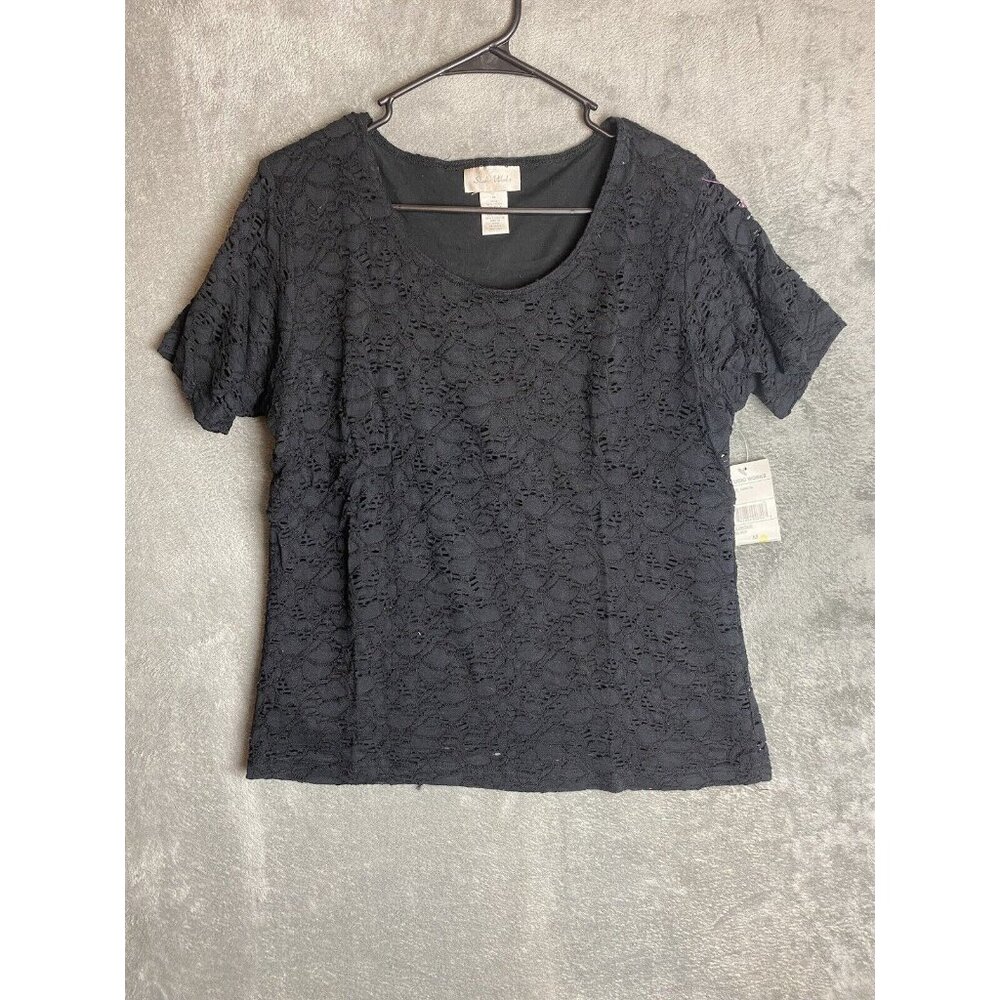 Studio Works Womens Medium Black Short Sleeve Shirt New